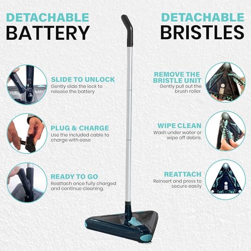 Zippi Sweeper Max Plus - 2025 Version Lightweight Sweeper, Triangular Design Allows for Sweeping in Corners, Perfect for Short Carpet Hardwood and Tile, LED Light, 1 Hr Cleaning Time - style: Zippi Sweeper Max Plus