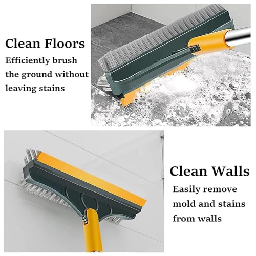 2-in-1 Bathroom Cleaning Brush with Wiper - Long Handle 180° Rotate Toilet Brush, Tiles Cleaning, Floor Scrub for Kitchen and Bathroom Accessories (Yellow, 2 in 1)