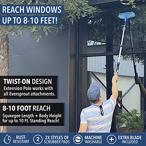 EVERSPROUT 1.5-to-3 Foot Swivel Squeegee and Microfiber Window Scrubber (8-10 Ft Standing Reach) | 2-in-1 Window & Glass Cleaning Combo | Lightweight, Aluminum Extension Pole | Includes 10-inch Blades - size: 3 feet - With Pole