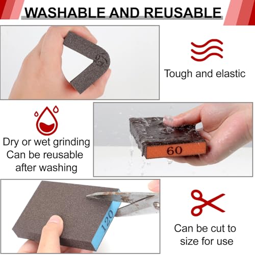 YNZDRWA 8 Pack Sanding Sponge, Washable and Reusable Sanding Blocks for Drywall Wood Metal Furniture, 60/80/120/220 Grit Sandpaper Block Assortment