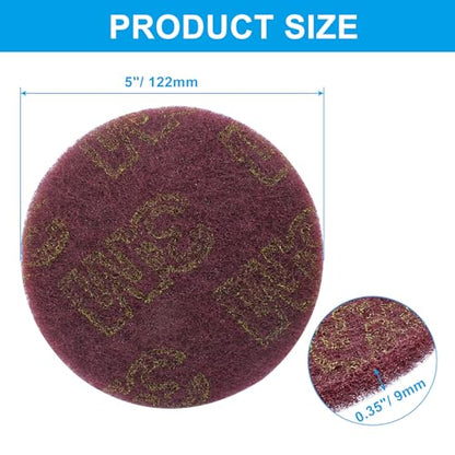 Hordion 8Pcs Scrub Pads Round Scrubber Scouring Pads Abrasive Scuffing Tool for Home Kitchen House Cleaning, Red