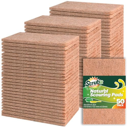 SCRUBIT 50 Pack Natural Scouring Pads - Heavy Duty Scrubbing Pads for Dishes - Non-Scratch - Reusable - Natural, Eco-Friendly, Biodegradable Sisal Brown Sponges for Dishes, Compostable - color: Natural Brown