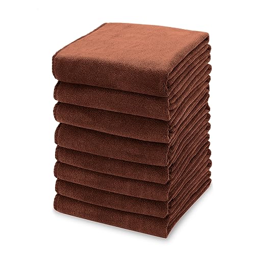 kimteny 13x28 Inches Kitchen Cloth Dish Towels, 400 GSM Premium Dishcloths, Super Absorbent Coral Velvet Microfiber Cleaning Cloths, Fast Drying Rags for Washing Dishes (8 Pack, Brown) - color: Brown, size: 8 Pack