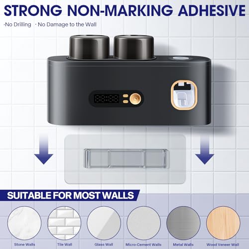 Toothbrush Sterilizer Holders,Smart Drying and Cleaning Wall Mounted Holder with Automatic Toothpaste Dispenser, 5 Brush Slots 2 Cups for Bathroom (Gray) - color: Gray
