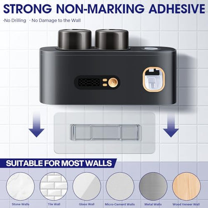 Toothbrush Sterilizer Holders,Smart Drying and Cleaning Wall Mounted Holder with Automatic Toothpaste Dispenser, 5 Brush Slots 2 Cups for Bathroom (Gray) - color: Gray