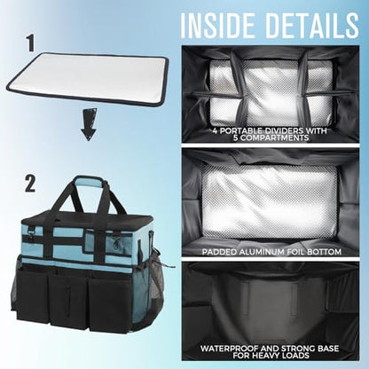 SCAVATA Rolling Cleaning Caddy Bag with Detachable Trolley, Large Cleaning Supplies Organizer with Wheels, Multi Pocket Cleaning Cart with Adjustable Shoulder Strap for Housekeepers & Home, SkyBlue - color: Skyblue