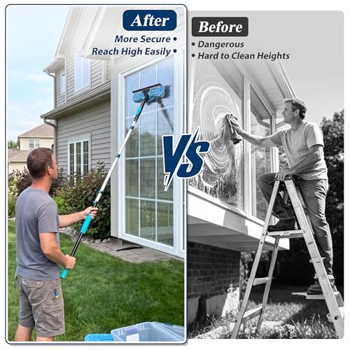 COVERONICS 20FT High Duster Cleaning Tools with 4-16FT Extension Poles - Reusable Fan Duster Cleaning Kits with Ceiling Fan Cleaner Duster, Window Squeegee, Microfiber Feather Duster & Cobweb Duster - size: 16FT
