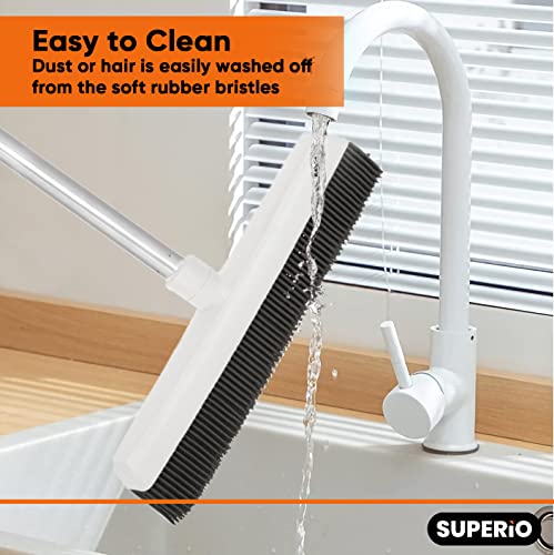Rubber Bristle Broom for Hardwood Floors, Tiles, Carpets, Wood, and Vinyl Salon Broom, Rubber Squeegee Broom, Rubber Rake for Human Hair, Pet Hair, Fur, Lint, Liquid, Grey, by Superio (Head Only) - size: Head Replacement