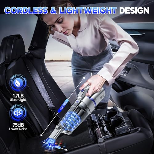 JONYJ Handheld Vacuum Cordless, 16000PA Strong Suction Hand Held Car Vacuum Cleaner, Portable Hand Vacuum Rechargeable with Multi-Nozzles & LED Light for Home, Car, Office, Pets