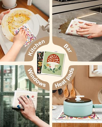 Miss Adola Swedish Dishcloths for Kitchen with Hooks - Reusable Dish Cloths for Washing Dishes Fast Drying Cute Fun 5 Pack Swedish Dish Towels Washable Cleaning Sponge, Swamm Series - color: Swamm Series