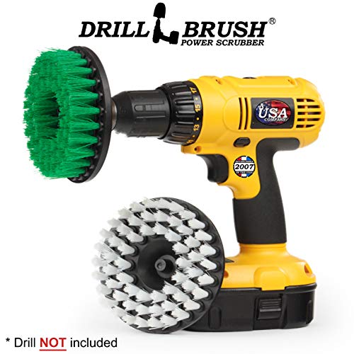Drill Brush - Kitchen Tools - Grout Cleaner - Large Spin Brush Kit - Clean Stove, Oven Rack, Sink, Tile, Counter, Cabinets, Floors - Glass Cleaner - Upholstery, Leather, Fabric, Vinyl - Carpet Cleaner - color: Green / White