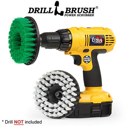 Drill Brush - Kitchen Tools - Grout Cleaner - Large Spin Brush Kit - Clean Stove, Oven Rack, Sink, Tile, Counter, Cabinets, Floors - Glass Cleaner - Upholstery, Leather, Fabric, Vinyl - Carpet Cleaner - color: Green / White