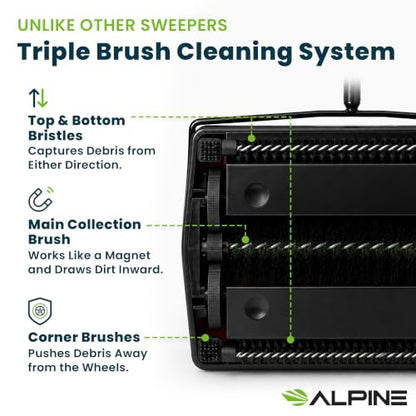 Alpine Manual Carpet Sweeper - Non Electric Triple Brush Push Floor Sweeper for Carpets, Rugs and Vinyl Floors - Red (Improved) - color: Improved Red