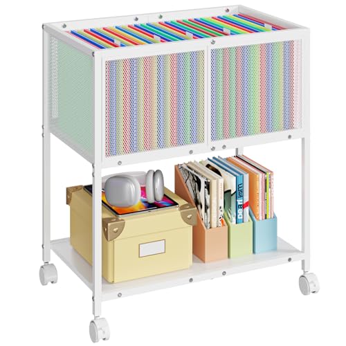 Sbanmao Rolling File Cart, Mobile File Cabinet with Wheels Hanging Files, Metal Hanging File Folder Cart File Organizer Fit Letter Size for Home Office, White - color: White, size: 14.56"D x 23.62"W x 26.78"H