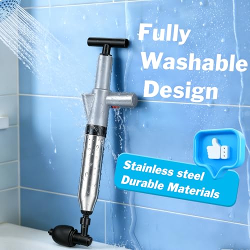 High Pressure Toilet Plunger, Toilet Snake Air Drain Blaster with Real -Time Barometer, Heavy Duty Drain Clog Remover for Bathroom, Floor, Shower, Kitchen Clogged (Gery-Manual)
