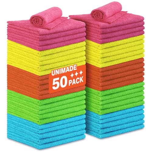 UNIMADE Microfiber Cleaning Cloth, 50PK Reusable Shop Rags Bulk Microfiber Cleaning Cloth Lint Free Cleaning Towels for Car Kitchen Automotive Bar Mechanic Restaurant Garage, 11.5"x11.5", Multicolor - color: Multicolor, size: 50PK