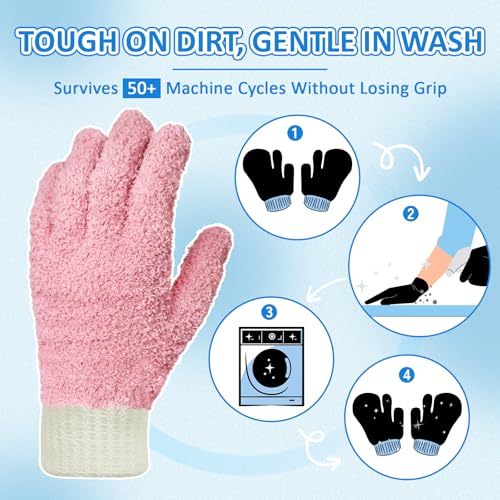 MIG4U Microfiber Dusting Gloves House Cleaning Glove for Blinds, Windows, Shutters, Furniture, and Car, Reusable Lint-Free Pink 2 Pairs S/M - color: Pink 2 Pairs, size: Small-Medium