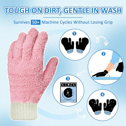 MIG4U 4 Pairs Microfiber Gloves - Dusting Gloves for House Cleaning - Washable Blind Cleaner Duster Tool (Blue/Pink/Gray/Navy,S/M) - color: Blue/Gray/Navy/Pink 4 Pairs, size: Small-Medium