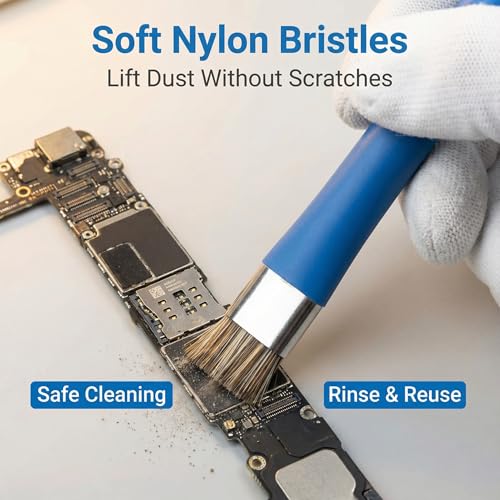 Anti Static Brush Set, Small Cleaning Brush for Phone Motherboard Solder Pad Work, Blue Precision Bristles, Handy Tool for Electronics Cleaning, 2 Pieces Repair Kit