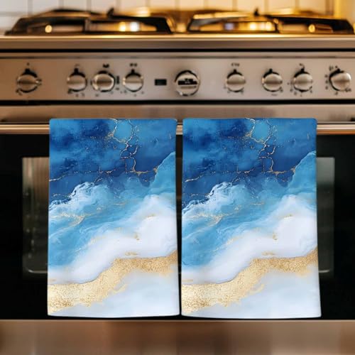 Blue Coastal Kitchen Towels Set of 4, Ultra Absorbent Dish Towels Quick Drying Microfiber Hand Towel Decorative Modern Luxury Summer Nautical Beach Tea Towel Dishcloths for Kitchen Cleaning 18"x28" - size: 4 Pack