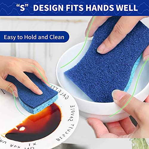 CELOX 12 Pack Non-Scratch Dish Sponge, Dual Sided Kitchen Sponges for Dishes, Long Lasting Dishwashing Household Cleaning Sponges for Kitchen, Easy to Dry and Reusable - color: Blue and Blue - S