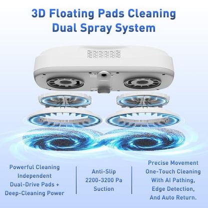 KKI Window Cleaning Robot,Upgraded Window Cleaner Robot, Auto-Dual Spray, Max 3200pa,3 Cleaning Modes & Edge Detection, Remote Control for High-Rise Windows, Glass Door,5Sets Cloths