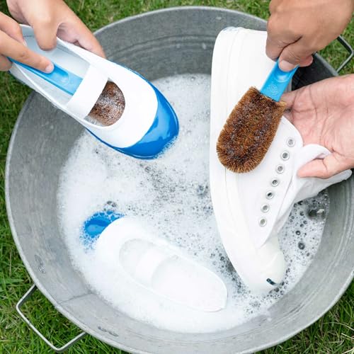 Kamenoko Jump - Japanese Kitchen Scrub Brushes with Handle - Set of 2 - Green - Cleaning Brush for Kitchen, Bath, and Shoes - Made in Japan