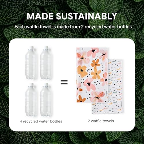 RECYCO Waffle Kitchen Towel Set of 2 - Quick Dry Microfiber Sustainable Dish Towels - Ultra Absorbent Reusable Cleaning Tea Towels - Lightweight Hand Towels,16”x 28”, Blossom Breeze - color: Blossom Breeze