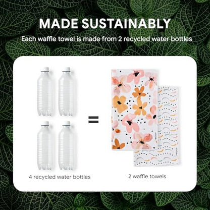 RECYCO Waffle Kitchen Towel Set of 2 - Quick Dry Microfiber Sustainable Dish Towels - Ultra Absorbent Reusable Cleaning Tea Towels - Lightweight Hand Towels,16”x 28”, Blossom Breeze - color: Blossom Breeze