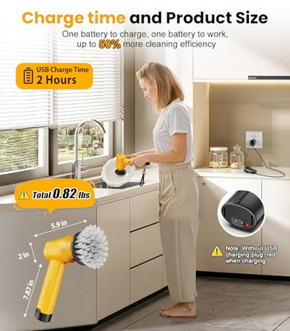 Battery Electric Spin Scrubber Q4, Handheld Scrubber for Cleaning with Display, Power Dish Scrubber with 5 Heads, Shower Cordless Cleaning Brush for Bathroom/Sink/Window - size: Battery Scrubber with 4.9-inch handle