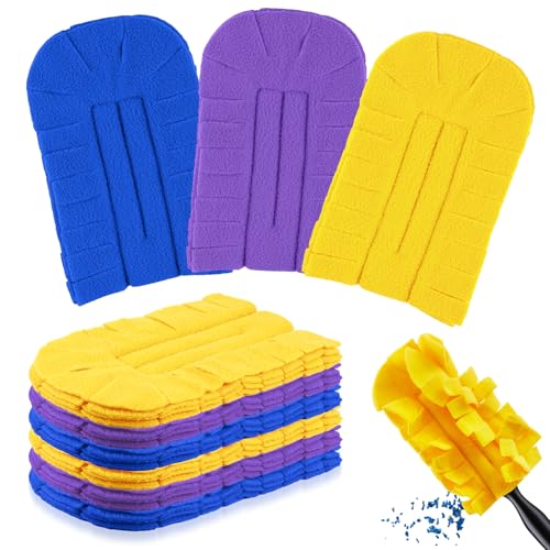 Zubebe 6 Pcs Duster Refill Reusable Fleece Duster Refills Feather Flat Dusters Multi Surface Washable Cleaning Pads Tools for Home, Blinds, Car, Pet, Furniture, Fans (Blue,Yellow,Purple) - color: Blue, Yellow, Purple