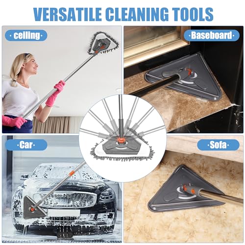 85" Wall Mop Cleaner with Long Handle and Stainless Steel Hook - 180° Rotating Wall Cleaner - Duster Tool for Walls, Multifunctional Scrapper, Ceiling, Windows and Floor with Extension Poles - size: Triangular
