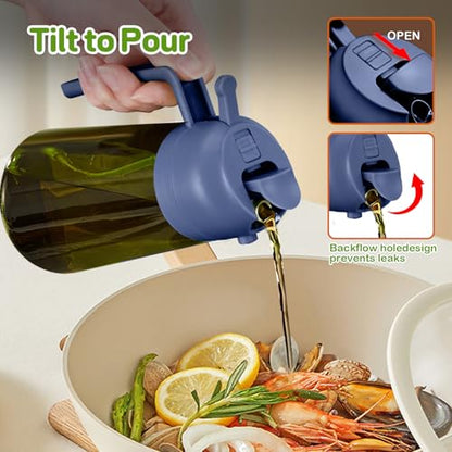YARRAMATE 2Pcs 16oz/470ml Dark Green Oil Sprayer for Cooking with Stickers, Food-grade Premium 2 in 1 Olive Oil Dispenser Bottle for Kitchen Gadgets, Air Fryer, Salad, Frying, BBQ (Black&Navy) - color: 19_2Pcs Black&Navy
