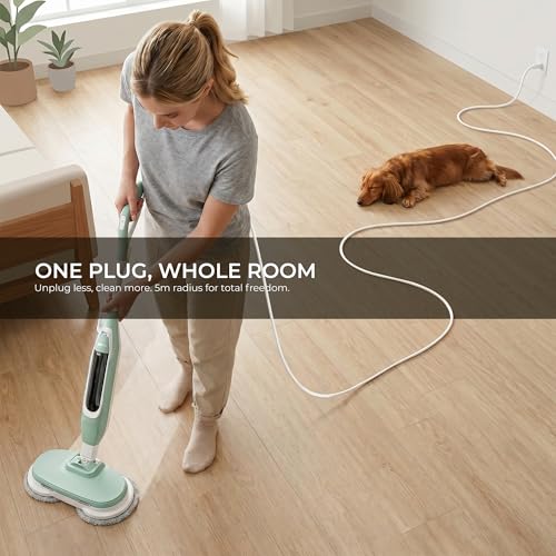 2-in-1 Steam Mop Scrubber, High-Temperature Sterilization, Dual Power Modes, LED Headlights, For Hardwood, Tile, Marble, Laminate, Vinyl, Kitchen, Bathroom, Living Room, Household Steam Cleaner