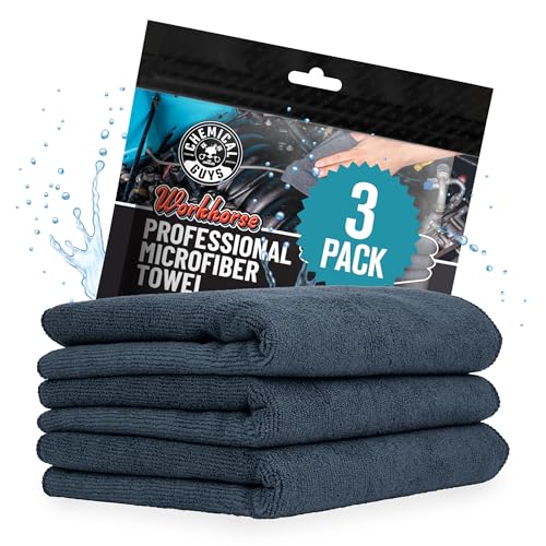 Chemical Guys Workhorse Professional Grade Microfiber Towels for Cars - Black 16x16 Inch Microfiber Cleaning Cloths for Home & Pet Drying, Soft & Scratch-Free, Washing, Drying & Cleaning, 3 Pack - color: Black, size: 16" x 16"