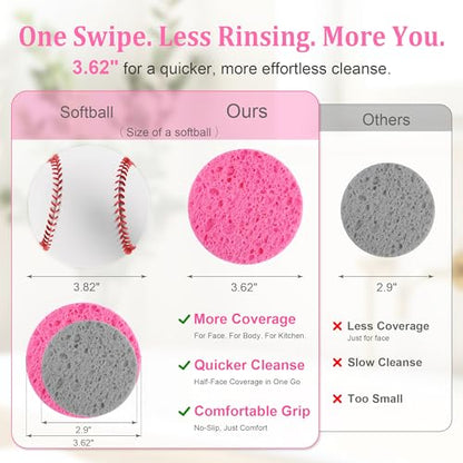 3.15in Large Compressed Facial Sponges 60 Pcs, 100% Natural Cellulose Face Sponges for Cleansing, Gentle Exfoliating, Makeup & Mask Removal, Spa Skincare, Travel Essentials for Women (Pink, Reusable) - color: Pink