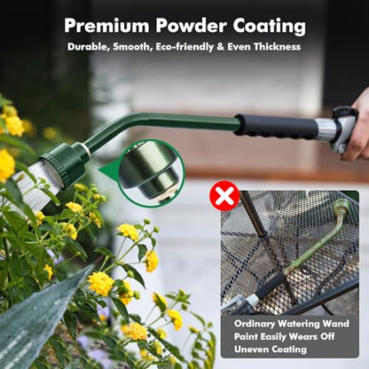 RESTMO Long Watering Wand, 24 Inches Gentle Soft Full Shower Sprayer Wand with Flow Control, Heavy Duty Metal Hose Wand for Hanging Baskets, Shrubs, Plants, Flowers, Garden and Lawn, Green - color: Olive Green