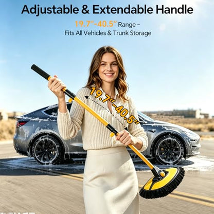 7-in-1 Car Wash Kit with 20L Collapsible Bucket, 15° Curved Mop with 40.5" Long Handle, 0.84mm Reinforced Aluminum Pole, Professional Car Cleaning Supplies for SUV, Trucks & RVs-Yellow. - color: Yellow