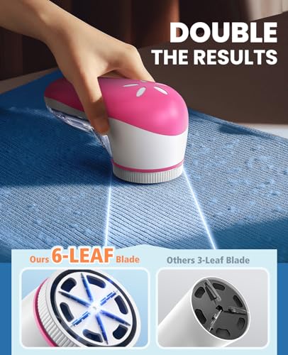 POPCHOSE Fabric Shaver, Lint Remover for Clothes, Electric Lint Shaver with 6-Leaf Blades, Sweater Shavers to Remove Pilling for Clothing, Couch, Furniture, Fuzz, Lint Ball, Bobbles, Pink - color: Pink