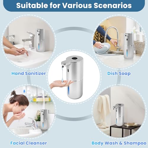 Automatic Soap Dispenser, Touchless Liquid Soap Dispensers, USB Rechargeable, 6-Level Adjustable Volume Control, 12.8oz/380ml, Wall Mount for Kitchen, Bathroom, Free Liquid Dispenser Stickers (Silver) - color: Silver