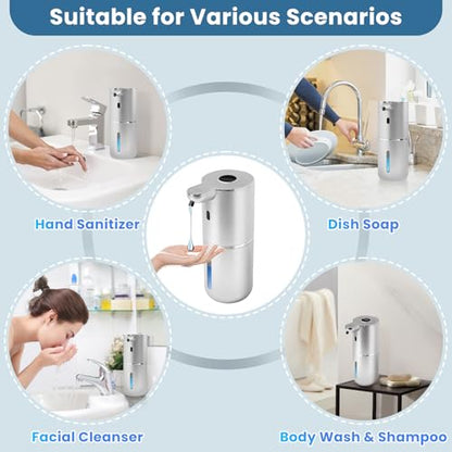 Automatic Soap Dispenser, Touchless Liquid Soap Dispensers, USB Rechargeable, 6-Level Adjustable Volume Control, 12.8oz/380ml, Wall Mount for Kitchen, Bathroom, Free Liquid Dispenser Stickers (Silver) - color: Silver