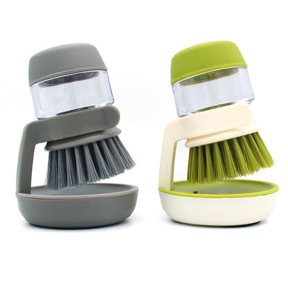 Automatic Liquid-Adding Kitchen Cleaning Dish Brush with Soap Dispenser, Dishwashing Kitchen Scrub Brushes Dish Scrubber with Holder Drip Tray, for Cleaning Pan, Pot, Sink