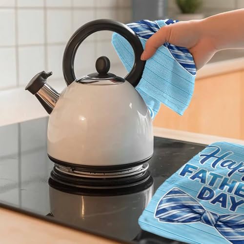 Happy Father's Day Kitchen Towels Set of 1 Blue Stripes Tie Rustic Wooden Grain Decorative Dish Towels Ultra Soft Microfiber Absorbent Reusable Dishcloths for Kitchen Drying, 18x28 Inch - size: 28" x 18" (Pack of 1)