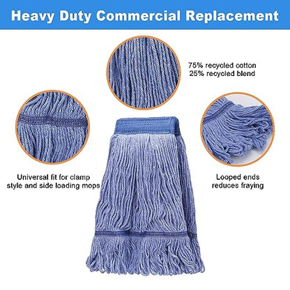 2 Pack Mop Head Replacement, Cleaning Heavy Duty Mop Head Commercial Replacement, Wet Industrial Blue Cotton Looped End String Head Refills, Heavy Mop Replace Head, for General and Floor Cleaning - color: Blue