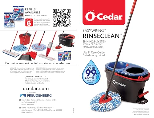 O-Cedar RinseClean Spin Mop & Bucket System + 1 Extra Mop Head | Clean with Clean Water | Removes 99% of Bacteria - color: Rinseclean Spin Mop & Bucket + 1 Extra Refill