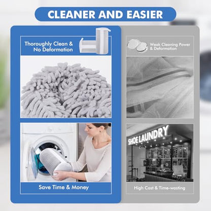 Teletrogy Shoe Laundry Bags for Washing Machine, Reusable Laundry Shoe Bag for Washer and Dryer, Fluffy Fibers 360° Wrap Around Cleaning, Adjustable Protective Shoe Trees - Home Dorm Travel, Gray - color: Gray