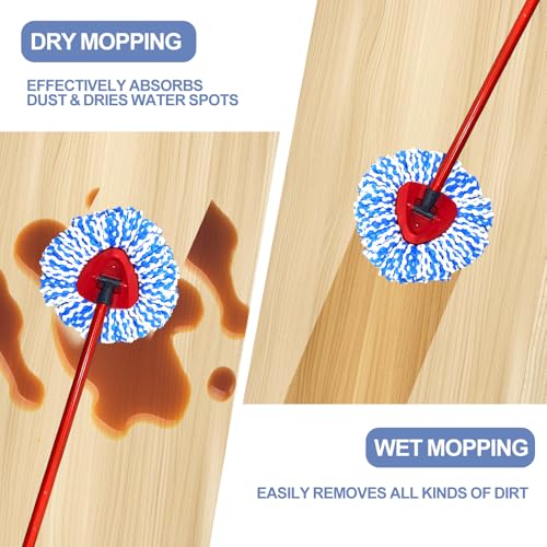 Replacement Mop Heads Compatible with 2-Tank RinseClean Spin Mop, 4 Pack Microfiber Mop Refills with Base Cover, Secure Fit, Machine Washable, Reusable for Hardwood Floor, Tile & Pet Hair