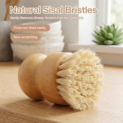 Wooden Dish Brush with Metal Stand Handheld Bamboo Wok Brush Scrubber for Dishes Pans Pots Fruit and Veggie Washing(1,Beige) - color: Beige