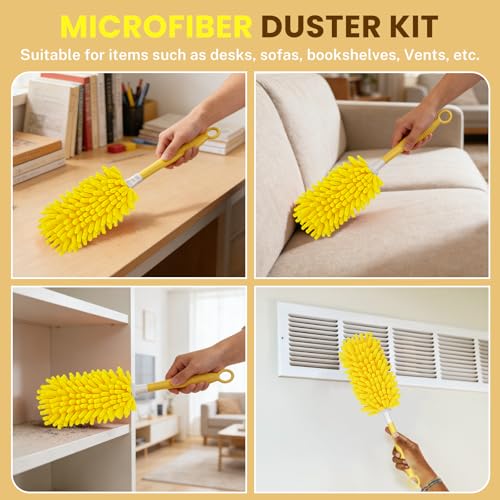 SetSail Dusters for Cleaning 4pcs Small Microfiber Duster Refills with 1 Handle Reusable Duster Refill Compatible with Swiffer Washable Duster Cleaner Kit for Furniture, Blind - color: Yellow
