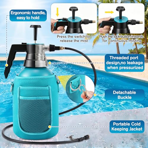 Aurelema Personal Mister, 2 in 1 Water Spray Bottle with 3.3ft Extend Mist Line/Neoprene Jacket/Strap, Portable Handheld Pump Spray Bottle for Outdoor Cooling, Hiking, Garden, Pet(Blue,2L) - color: Blue, style: with Neoprene Jacket;